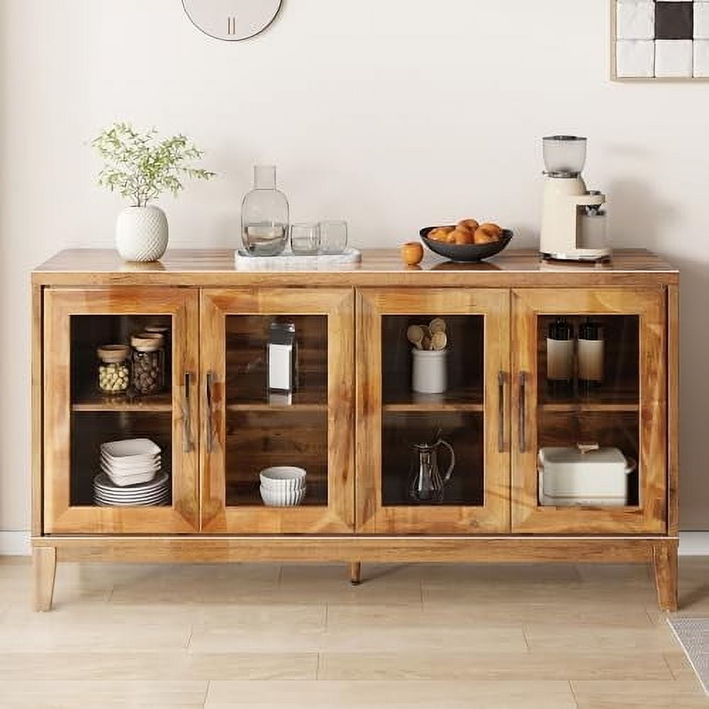 Merluxy 63 Buffet Cabinet High Gloss Wooden Sideboard with 4 Glass Door Oak