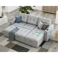 thumbnail image 1 of AMERLIFE 84 Inch Sleeper Sofa with 2 USB & Cup Holders, L Shape Sofa with Storage Chaise- Light Grey, 1 of 5