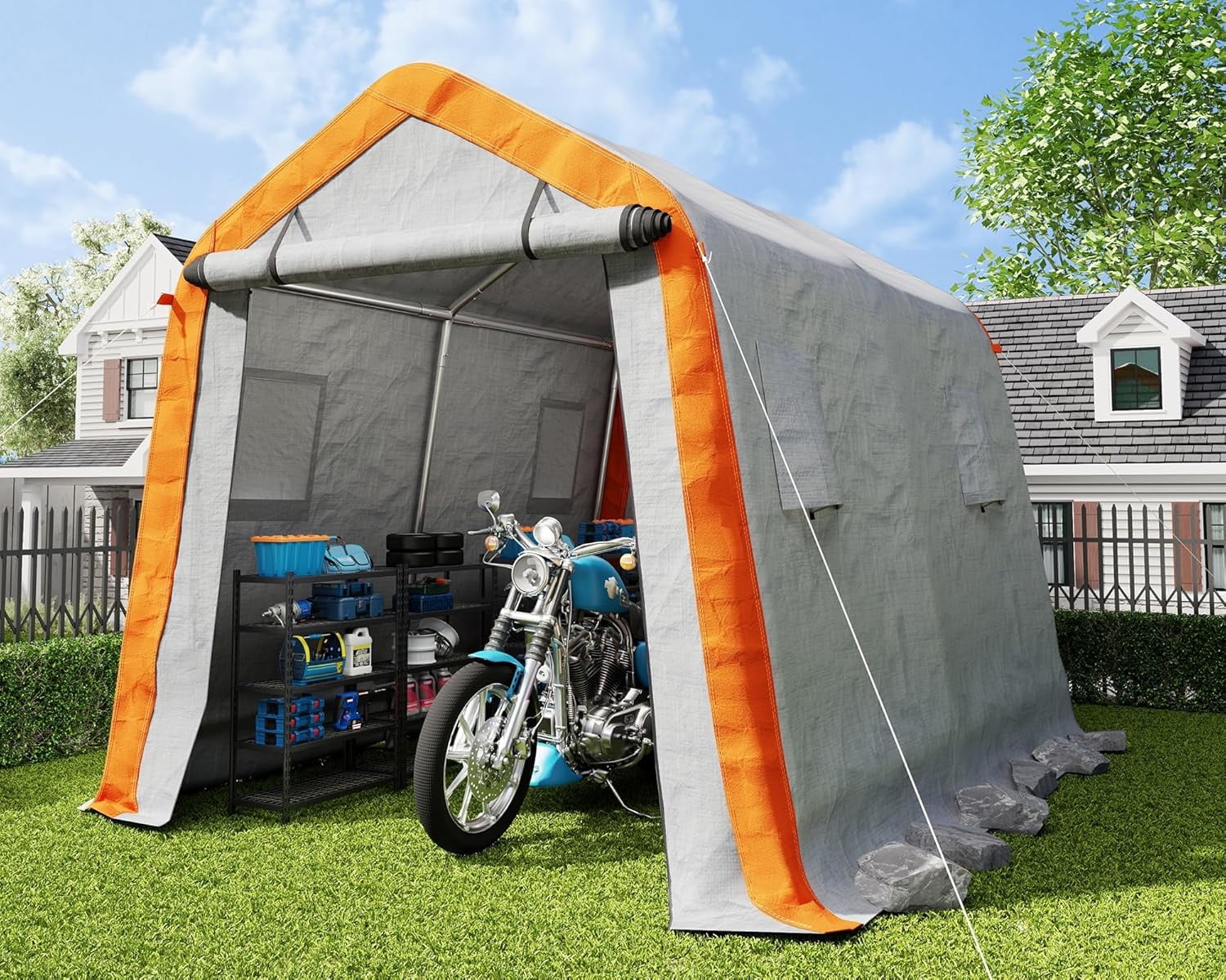 Gray 8x10x8 FT Portable Storage Shed with Windows