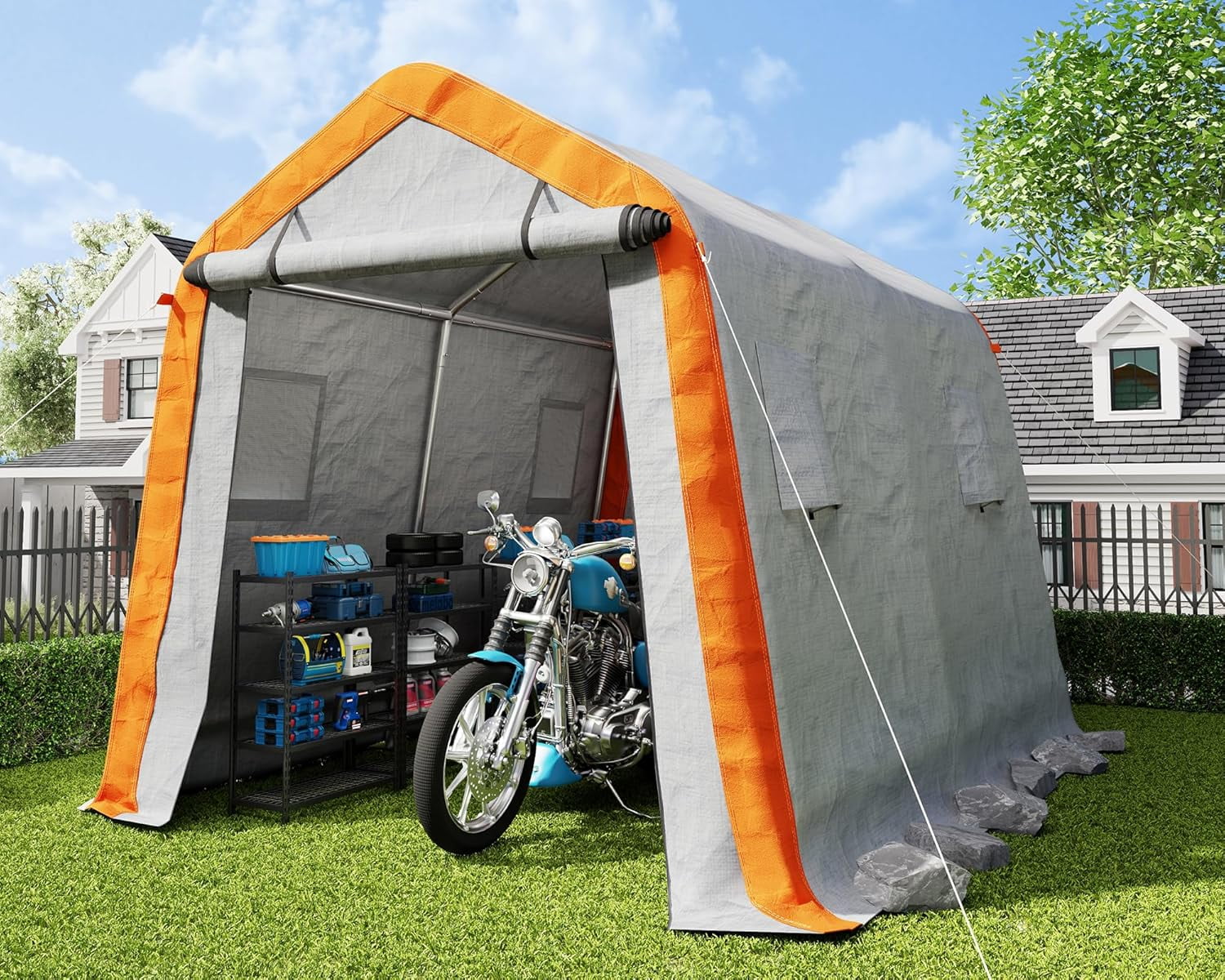 Gray 8x10x8 FT Portable Storage Shed with Windows