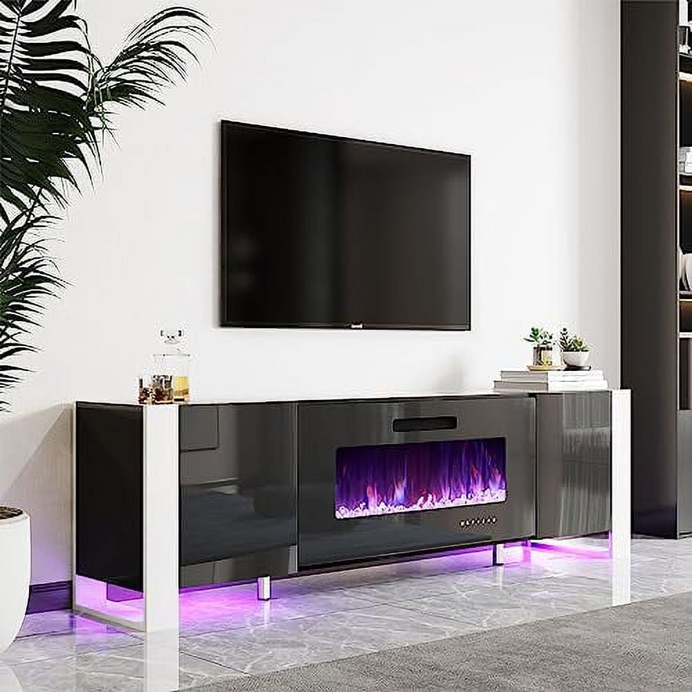 AMERLIFE Fireplace TV Stand, 70" Entertainment Center LED Lights, All