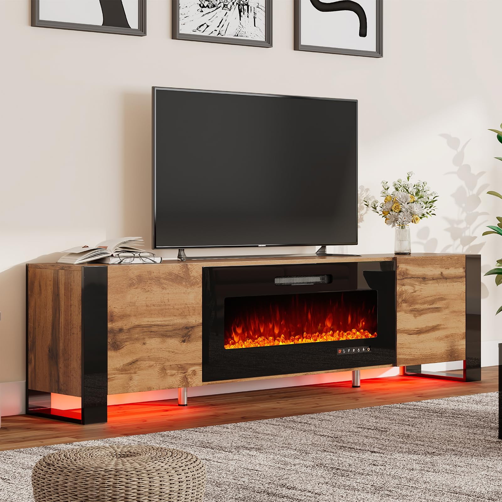 Black Friday Deals On Fireplace Tv Stands AMERLIFE Fireplace TV Stand with 40" Fireplace, 80" Modern High Gloss