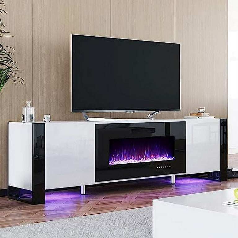 High gloss white tv 2024 stand with fireplace