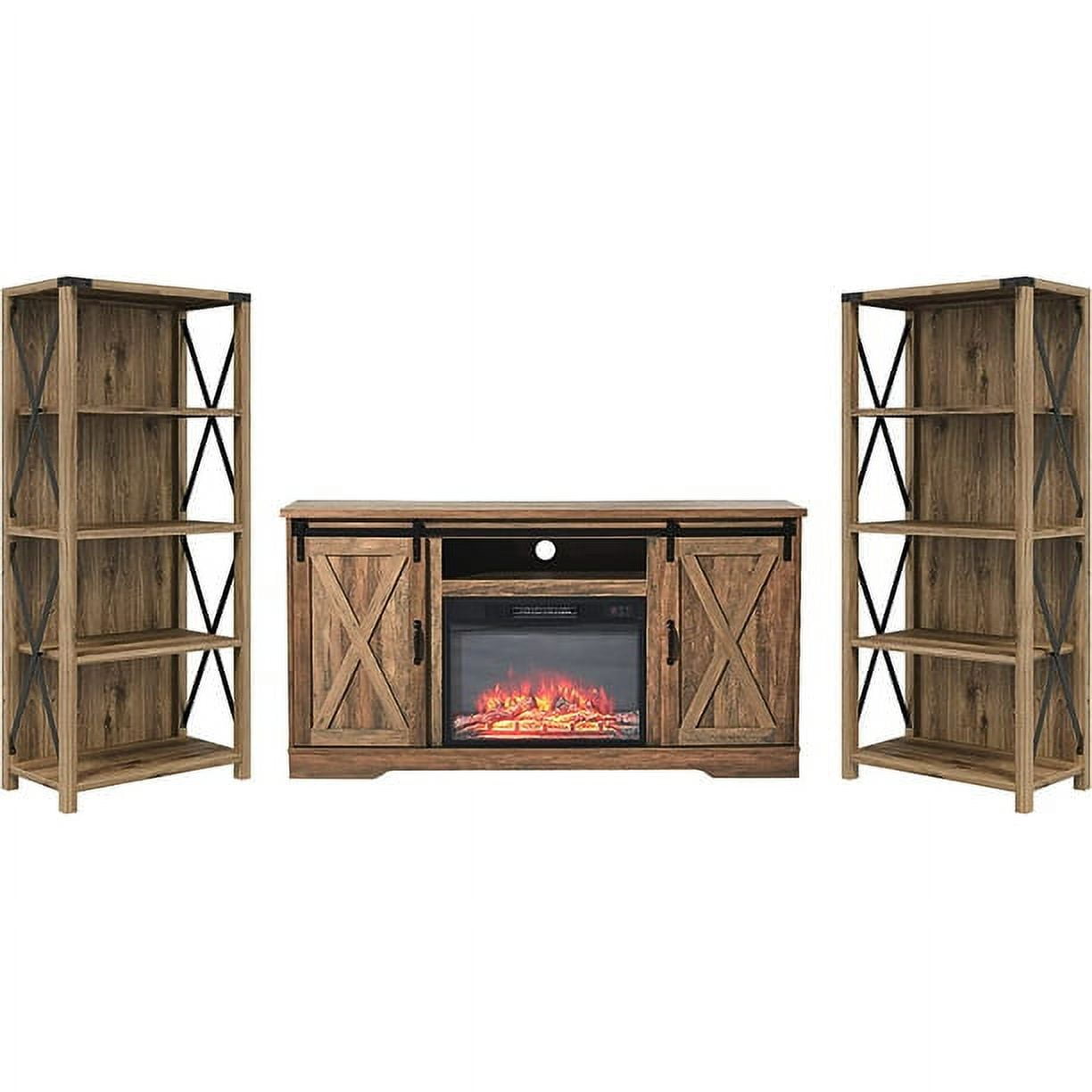AMERLIFE Industrial Farmhous 59" TV Stand with Fireplace for TVs up to