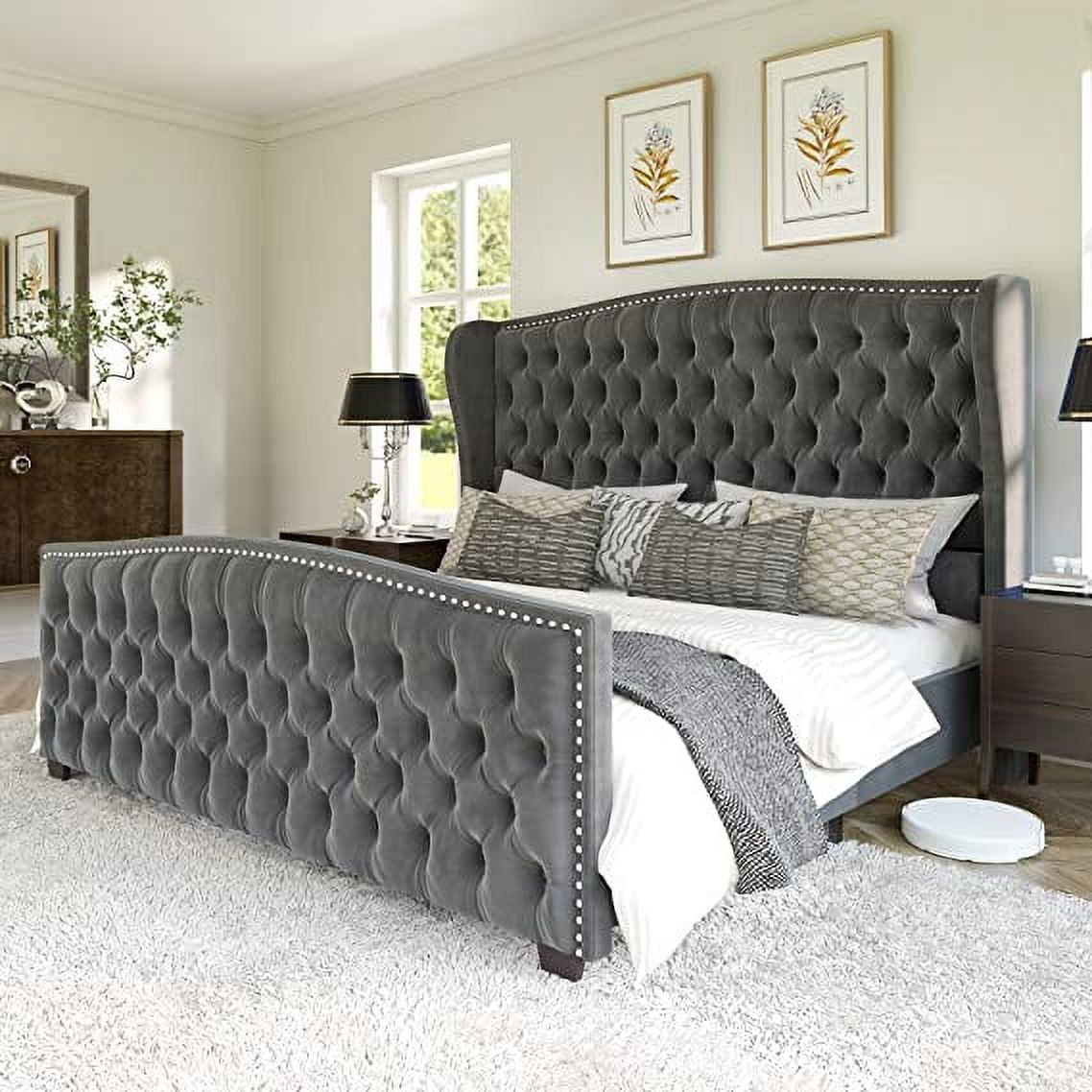 Gray upholstered queen bed online