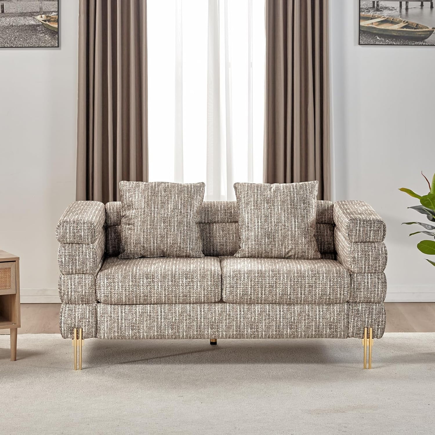 AMERLIFE Modern Sofa Couch, 24''Extra Deep Seat Sectional Sofa for Living Room, White Bouclé