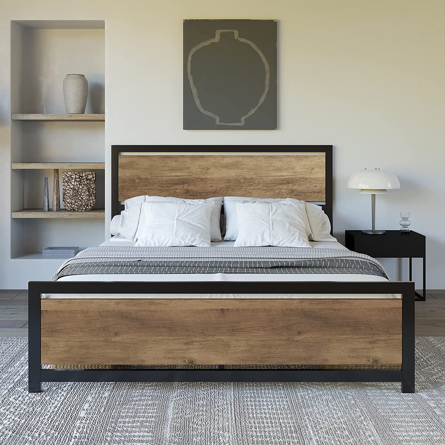 AMERLIFE Queen Size Bed Frame with Wooden Headboard Queen Platform Bed ...