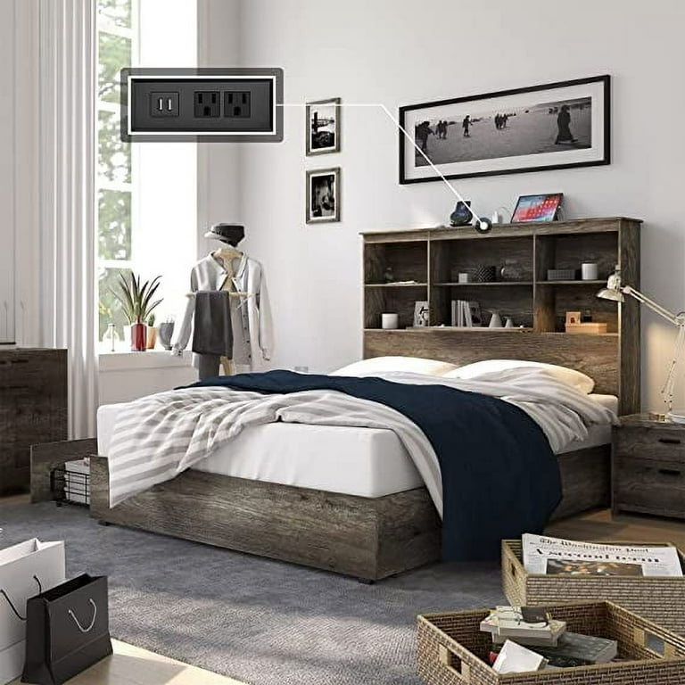 Grey bookcase headboard deals