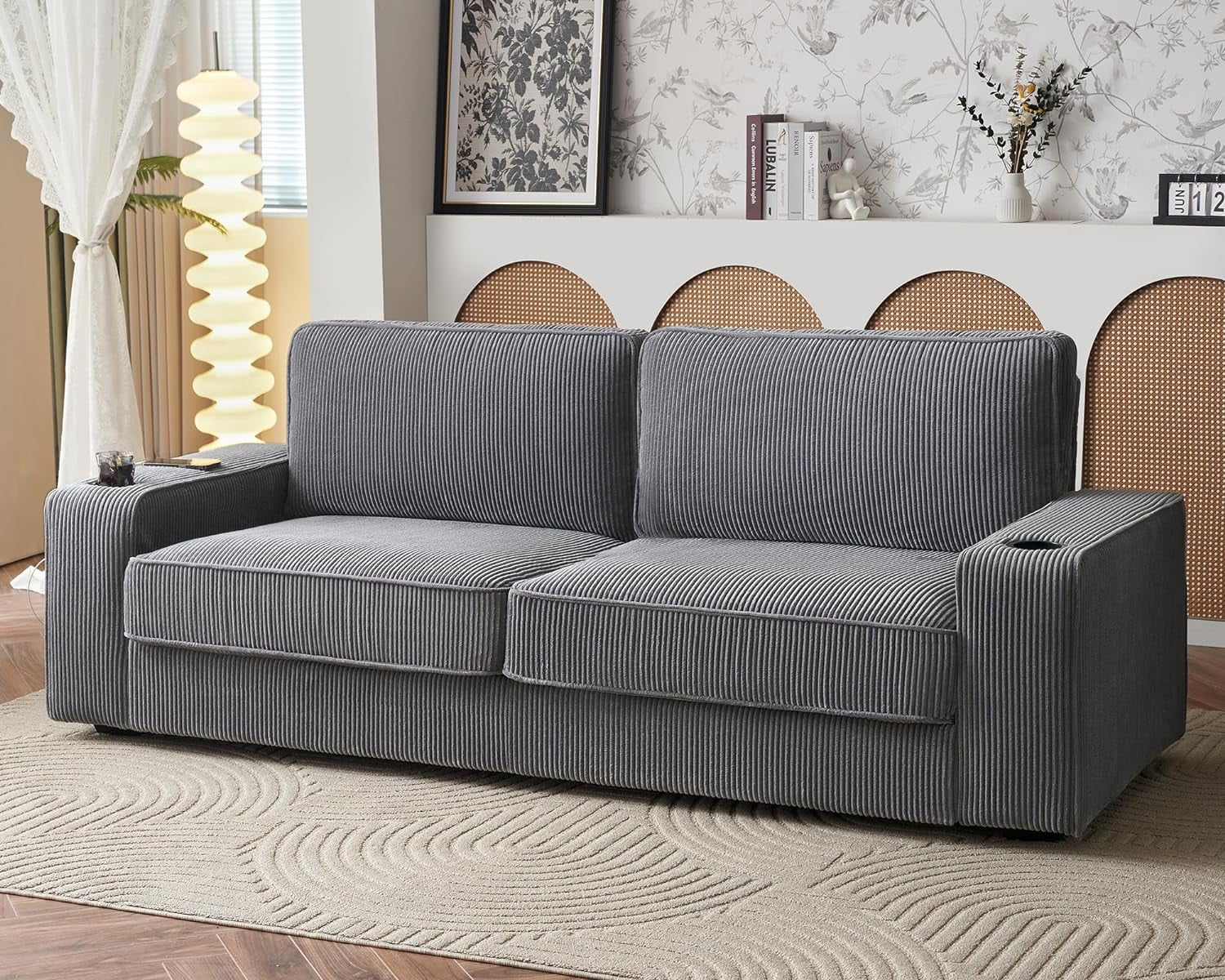 AMERLIFE Sofa, Modern Sofa with USB & Cup Holders, Comfy Couch for