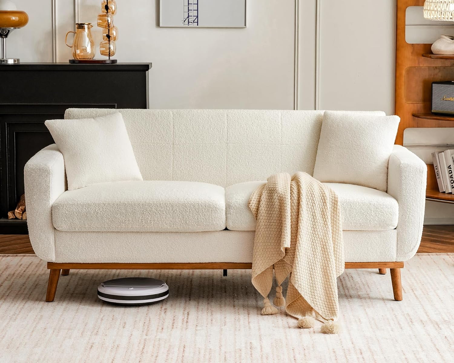 AMERLIFE Sofa, Deep Seat Sofa Couch with Wood Base and Legs, Comfy