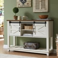 thumbnail image 1 of AMERLIFE Sofa Table with Sliding Barn Doors, TV Console Table, 46" Farmhouse Rustic Storage Entryway Table, Adjustable Open Shelves, Hallway, Living Room, Bedroom, Antique White, 1 of 15