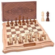 AMEROUS 15.6 inches Magnetic Wooden Chess Set for Kids and Adults, Chess Board Game Sets with Game Pieces Storage Slots - 2 Extra Queens