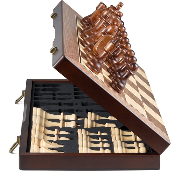 AMEROUS 17 inches Wooden Magnetic Chess Set for Adults Kids, Handmade Pieces Storage Slots, Chess Board Game for Tournament Professional Beginner