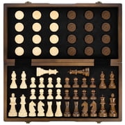 AMEROUS 2 in 1 Magnetic Wooden Chess and Checkers Game Set for Kids Adults, 15 inches Chess Board Games, 2 Extra Queens - Gift Package