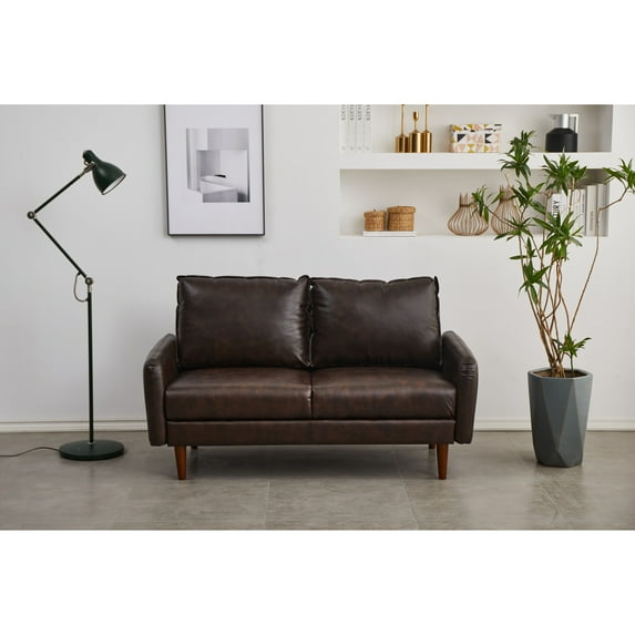 AMERROBIL Faux leather 58'' Square Arm Loveseat Brown