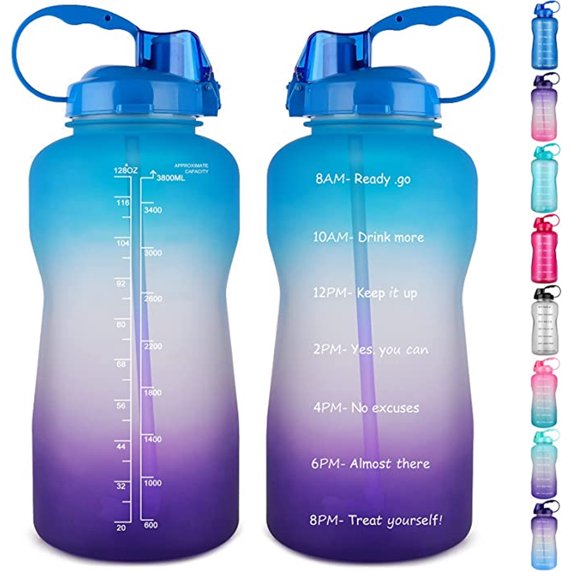 AMERTEER 2.2L Motivational Water Bottle with Straw&Time Maker,Leakproof &BPA Free Water Bottle Perfect for Fitness,Gym,Sports (Blue&Purple)