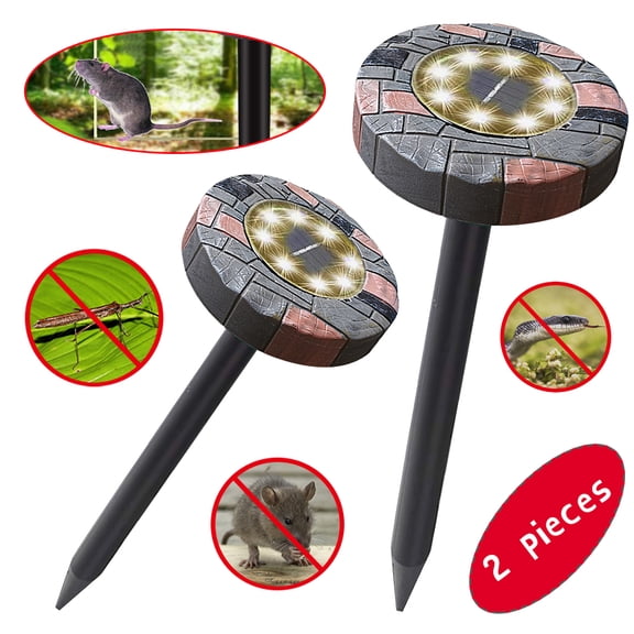 AMERTEER 2 Pack Solar Mole Repellent Ultrasonic, Outdoor Solar Garden Light- Sonic Mole Stopper Scare Vole for Lawn Garden & Yard Home - Groundhog Repeller Snake Rodent Gopher Spikes Chaser
