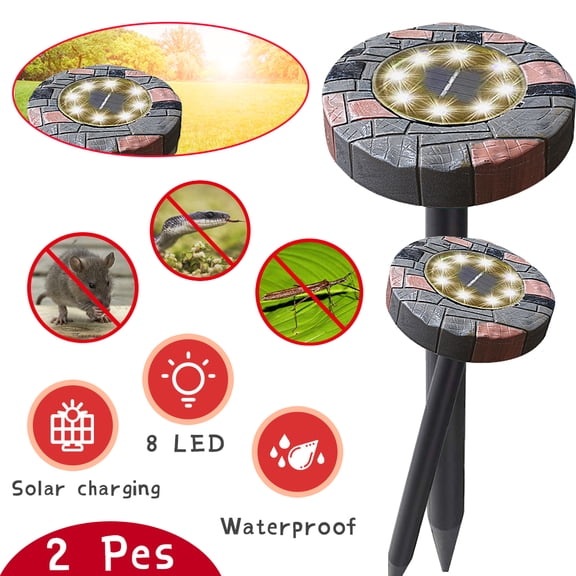 AMERTEER 2 Pack Solar Powered Pest Repeller, Solar Ground Lights,LEDs Lawn Light Repel Mole Gopher Vole Mouse Chaser for Outdoor L