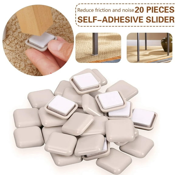 AMERTEER 20 PCS Self-Stick Furniture Sliders,2 Inch Square Furniture Sliders for Carpet,Furniture Moving Glides for Furniture-Adhesive Carpet Sliders