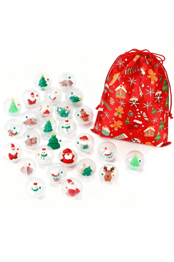 20 Pcs Assorted Mini Christmas Party Decorations Set - Santa Claus, Reindeer & Snowman Gumball-Style Ornaments in Capsules (Plastic Capsules, Collectible Figures)