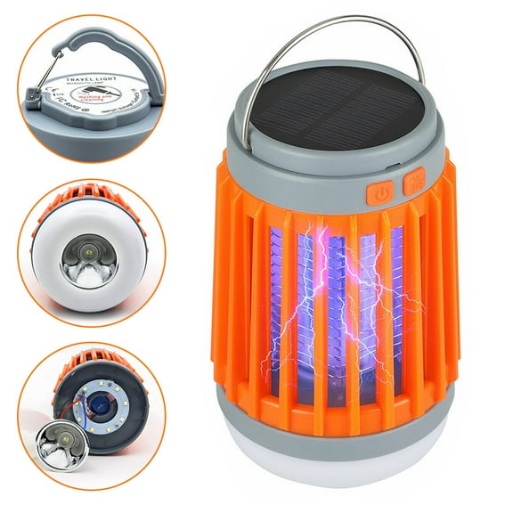 AMERTEER 3-in-1 Bug Zapper, Solar Mosquito Killer Lamp Camping Lights USB Rechargeable Fly Zapper Led Killer Lantern Waterproof Outdoor Indoor Night Light for Bedroom, Kitchen, Hotel, Office
