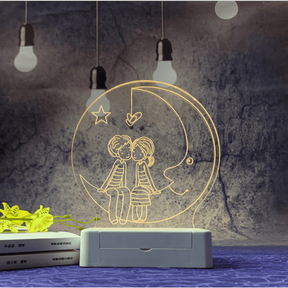 AMERTEER 3D small night light USB table light, bedroom bedside table LED night light, energy saving sleep, seven colors(Lovers on the moon)
