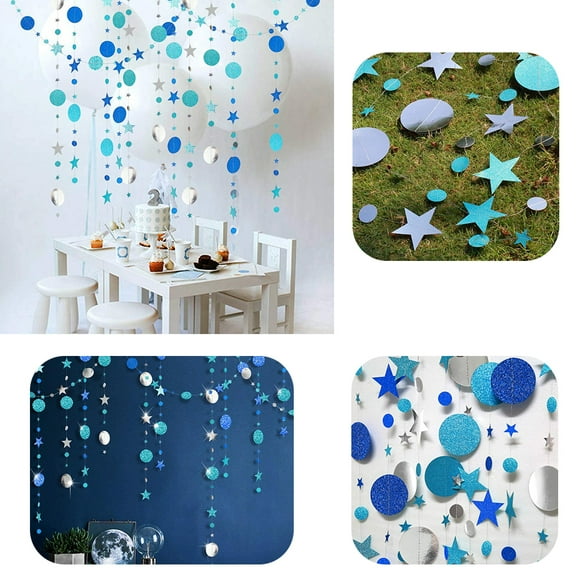 AMERTEER 3Pcs Gold Twinkle Little Star Party Garlands Glitter Hanging Moon Stars Decorations Kids Birthday Bday Baby Shower Wedding Ramadan EID Graduation Party Supplies-Blue/Gold