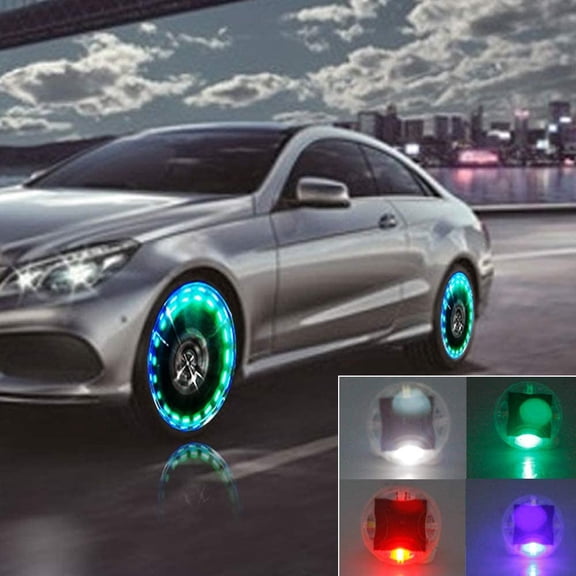 AMERTEER 4 PCS Car Wheel Tire Light, Solar Energy Motion Sensors Flashing Colorful Gas Nozzle LED Tire Schrader Valve Cap Lights Lamp Bulb Waterproof for Car Auto Motorcycles Bicycles