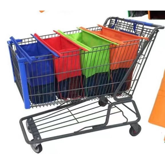 AMERTEER 4-Piece Supermarket Trolley Bag Foldable Reusable Insulated Refrigerated Grocery Shopping Bag Large Capacity Insulated Bag Easy to Carry