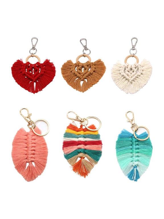 6 Pieces Colorful Shell Leaf Feather Tassel Keychain for Women,Cute Boho Bag Charm Pendant Keyring Purse Handbag Decor