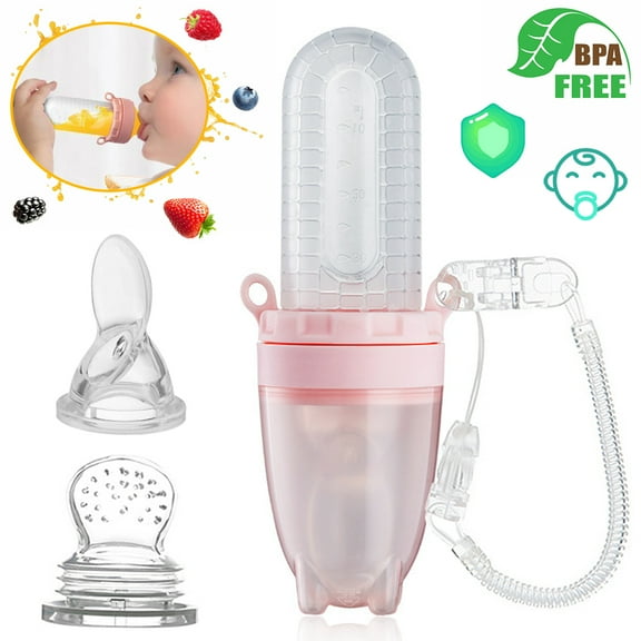 AMERTEER Baby Food Feeder Set, 2 in 1 Silicone Pacifier Feeder and Squeeze Spoon Feeder for Child, Infant & Toddler Food Dispensing and Feeding with Dust Cover