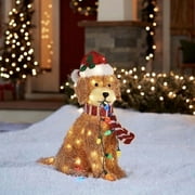 AMERTEER Christmas Fluffy Doodle Dog Decoration With LED Light String Merry Lovely Plush Dog For Yard Decoration
