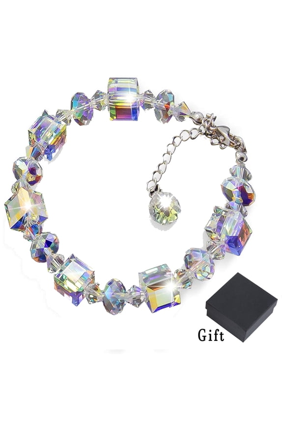 Elemental Crystal Bracelets Set Shining Square Crystal Bracelet Adjustable Exquisite Luxury Fashion Link Bracelet for Women Girls Lovers Mom Wife Jewelry