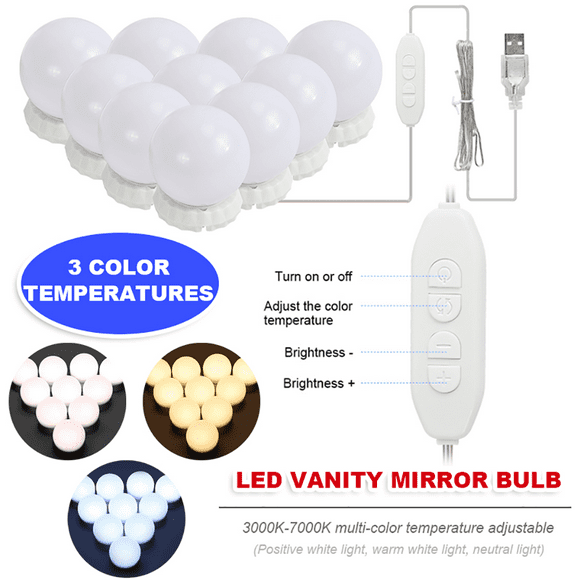 AMERTEER LED Vanity Mirror Lights, Hollywood Mirror Lights for Dressing Table, New USB Makeup Lights with Touch Sensor Dimmer Switch, 10-Level Adjustable Brightness and 3 Colour Change, 10 Bulbs