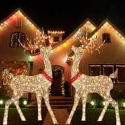 AMERTEER Lighted Christmas Deer Sleigh Outdoor Yard Decoration Winter Decoration For Front Yards - Yellow