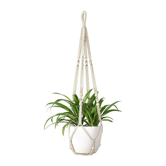 AMERTEER Macrame Plant Hanger Indoor Hanging Planter Basket with Wood Beads Decorative Flower Pot Holder No Tassels for Indoor Outdoor Boho Home Decor 35 Inch