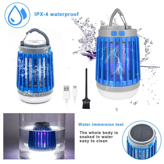 AMERTEER Mosquito Killer Lamp, 3-in-1 Rechargeable Solar & USB Powered Bug Zapper, IP66 Waterproof Hanging Camping Lantern, Portable Insect Fly Pest Trap for Indoor Outdoor Backyard Patio Traveling
