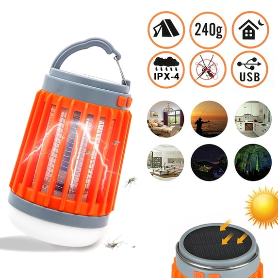 AMERTEER Mosquito Killer Lamp, 3-in-1 Rechargeable Solar & USB Powered Bug Zapper, IP66 Waterproof Hanging Camping Lantern, Portable Insect Fly Pest Trap for Indoor Outdoor Backyard Patio Traveling