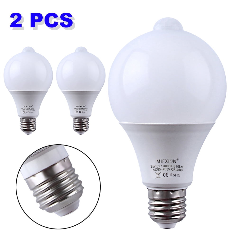 AMERTEER Motion Sensor Light Bulb- 2 Pack, 9W E26/E27 810lm Motion Activated Dusk to Dawn Security LED Bulb; Auto On/Off Indoor Outdoor Lighting for Front Door Porch Garage Basement Hallway Closet