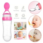 AMERTEER Natural Touch Silicone Baby Food Feeder,Squeeze Cereal Bottle with Dispensing Spoon for Newborn Toddler Food Supplement