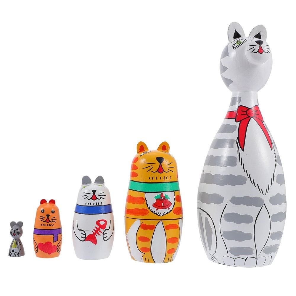 AMERTEER Nesting Doll Dolls Matryoshka Russian Stacking Wooden Gift Wood Cartoon Animal Cat Handmade Toys Walmart Business Supplies