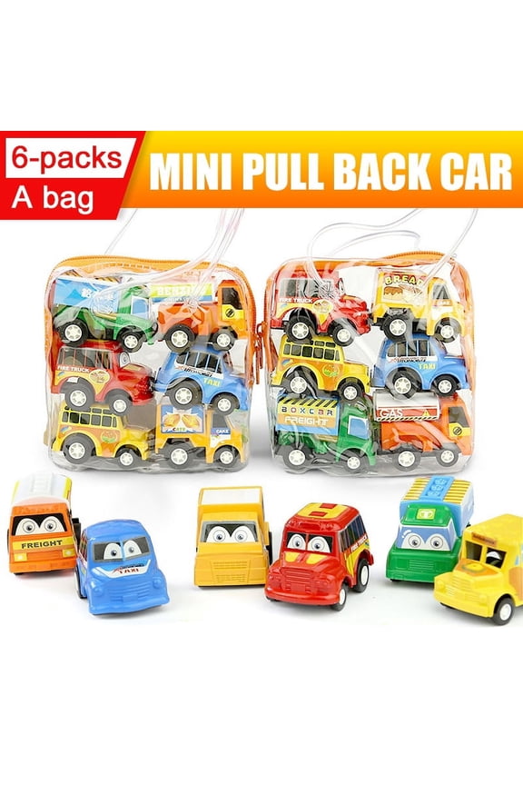 Pull Back Cars for Kids Toddler Toys Vehicles Set of 6 Push Go Friction Powered Car, Preschool Gifts for Baby Kids 1 2 3 Years Old Boys Boys & Girls