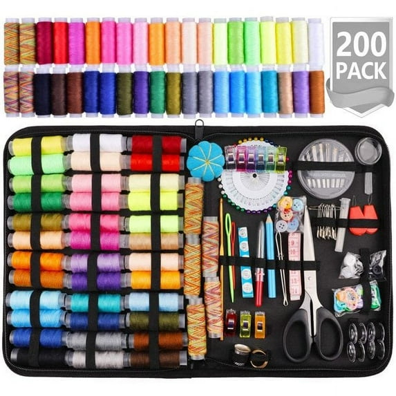 AMERTEER Sewing Kit,200 Pcs Premium Sewing Kit for Adults Include Sewing Box, Sewing Needles, 41XL Thread Spools, Sewing Supplies and Accessories for Travel, Kids, Beginners