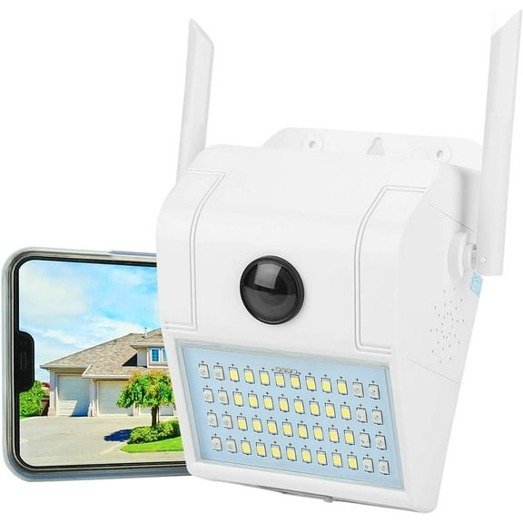 AMERTEER WiFi Floodlight Camera 1080p HD Outdoor Security Camera with Built-in Siren Alarm Two-Way Talk, Night Vision 160 View, IP66 Weatherproof, with Power Cable, Not Battery Powered