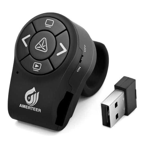 AMERTEER Wireless Presenter RF 2.4GHz Presentation Laser Pointer Finger Ring PPT