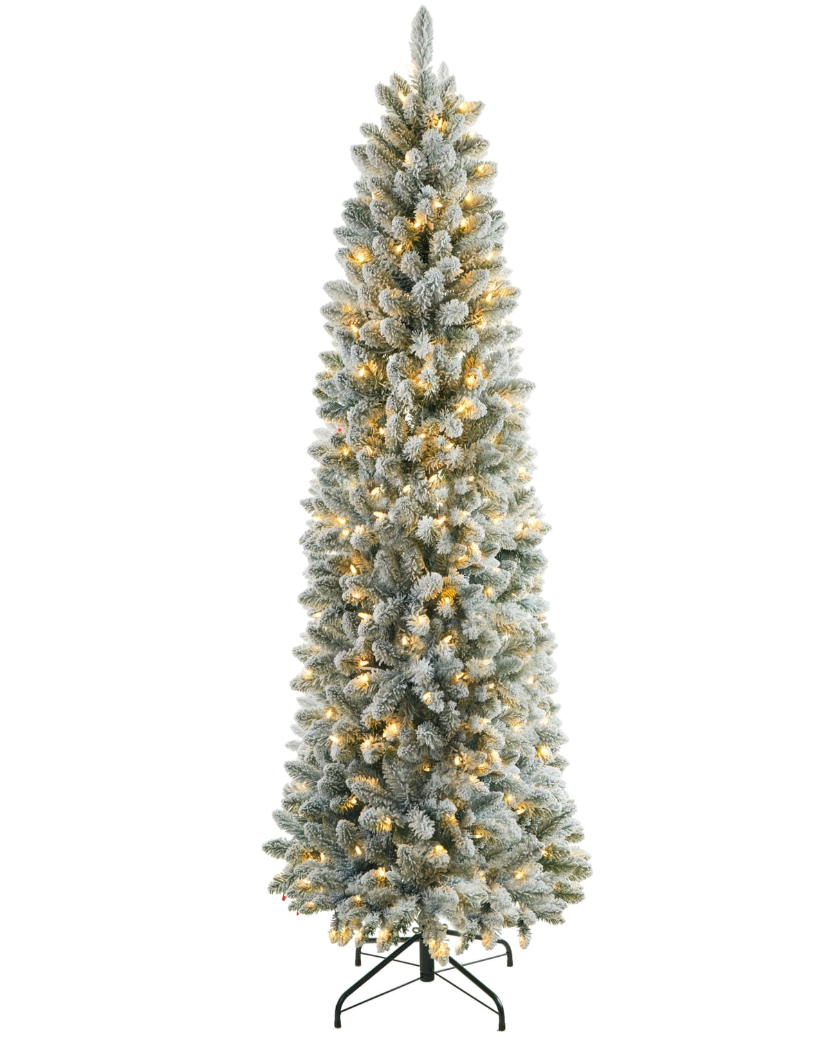 AMERZEST 6.5 Foot Prelit Snow Slim Flocked Artificial Christmas Tree