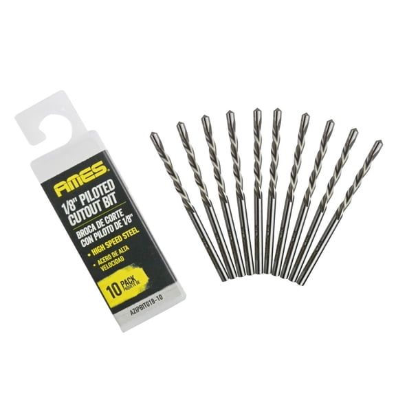 AMES 1/8" HSS Piloted Down Spiral Cutout Bit 10pc.