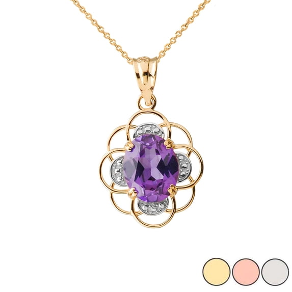 AMETHYST FLOWER OF LIFE PENDANT NECKLACE IN GOLD (YELLOW/ROSE/WHITE GOLD) : 10K Pendant with 18" chain