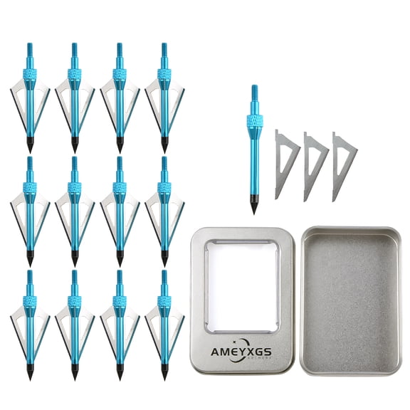 AMEYXGS 12pcs Archery Crossbow Shooting Hunting 3 Blade & Storage Iron Box