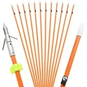 AMEYXGS 12pcs Archery Fish Fiberglass Arrow with Broadheads and Safty Slides for Bowfishing Hunting-Orange
